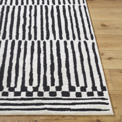 Origin 21 Obsidian Mirage 9 x 12 (ft) Loomed Polyester/Polypropylene Onyx/White Rectangular Indoor Stripe Moroccan Spot Clean Only Pet Friendly Area rug