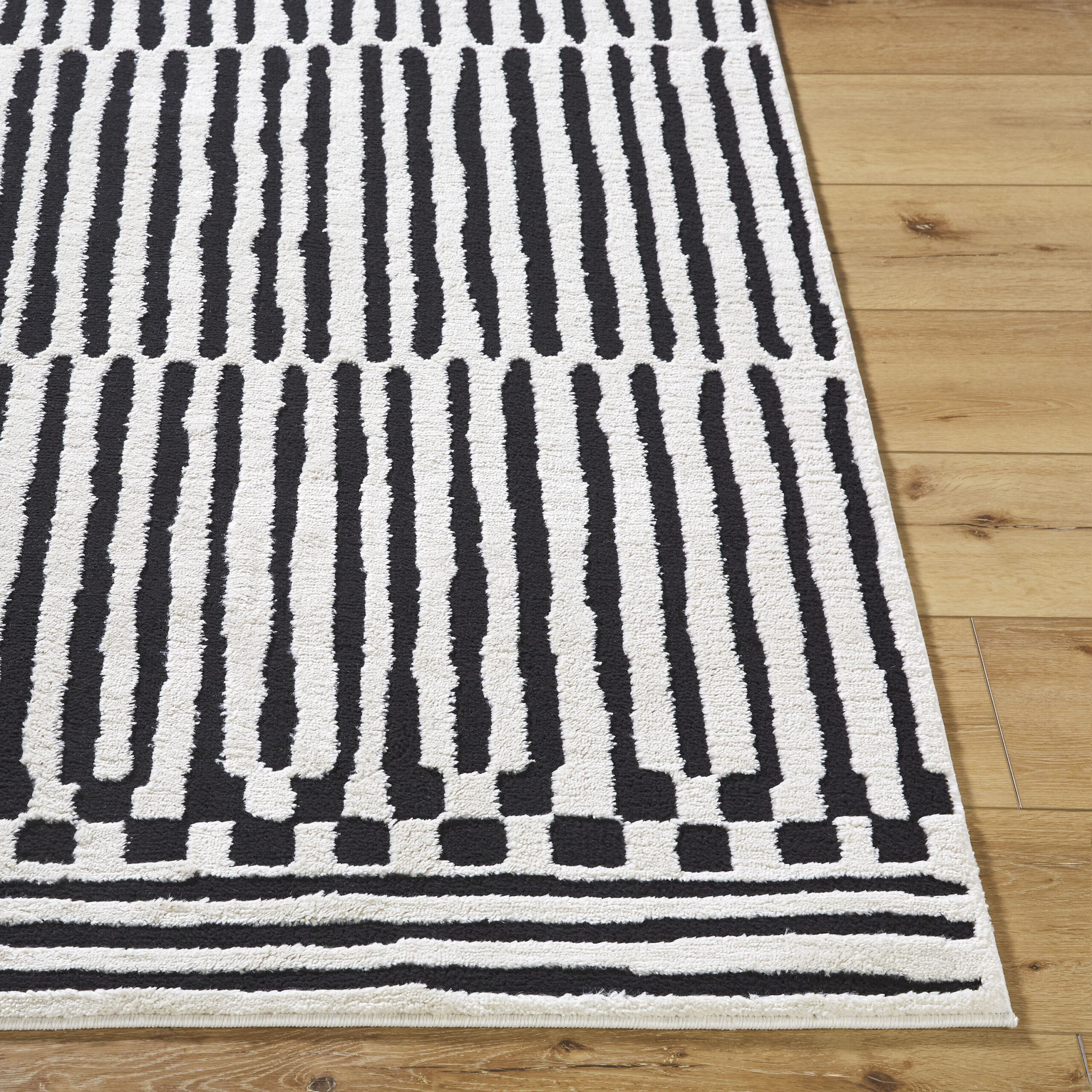 Origin 21 Obsidian Mirage 9 x 12 (ft) Loomed Polyester/Polypropylene Onyx/White Rectangular Indoor Stripe Moroccan Spot Clean Only Pet Friendly Area rug