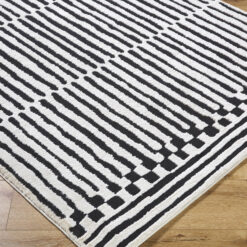 Origin 21 Obsidian Mirage 9 x 12 (ft) Loomed Polyester/Polypropylene Onyx/White Rectangular Indoor Stripe Moroccan Spot Clean Only Pet Friendly Area rug