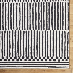 Origin 21 Obsidian Mirage 9 x 12 (ft) Loomed Polyester/Polypropylene Onyx/White Rectangular Indoor Stripe Moroccan Spot Clean Only Pet Friendly Area rug