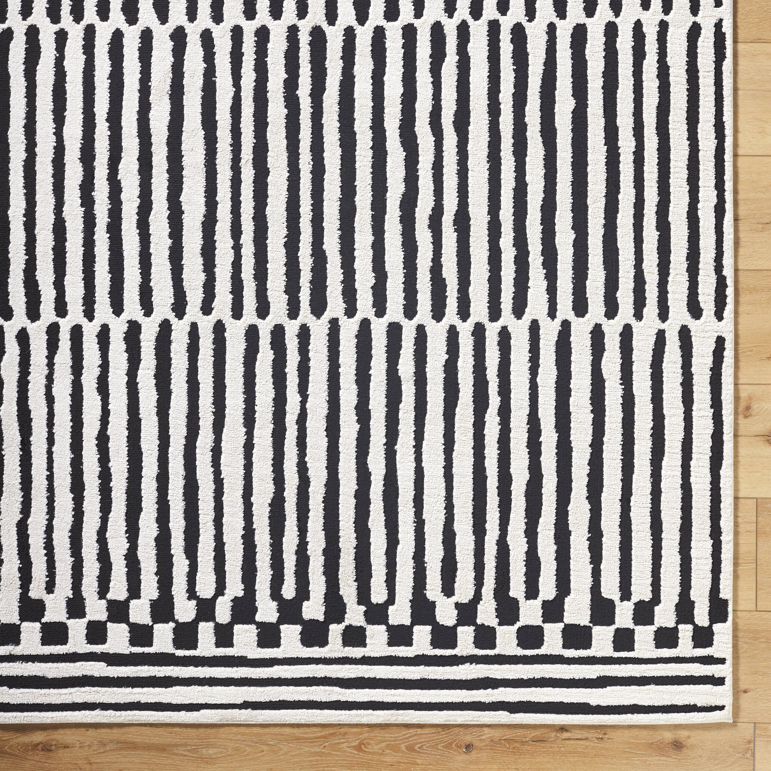 Origin 21 Obsidian Mirage 9 x 12 (ft) Loomed Polyester/Polypropylene Onyx/White Rectangular Indoor Stripe Moroccan Spot Clean Only Pet Friendly Area rug