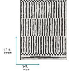 Origin 21 Obsidian Mirage 9 x 12 (ft) Loomed Polyester/Polypropylene Onyx/White Rectangular Indoor Stripe Moroccan Spot Clean Only Pet Friendly Area rug
