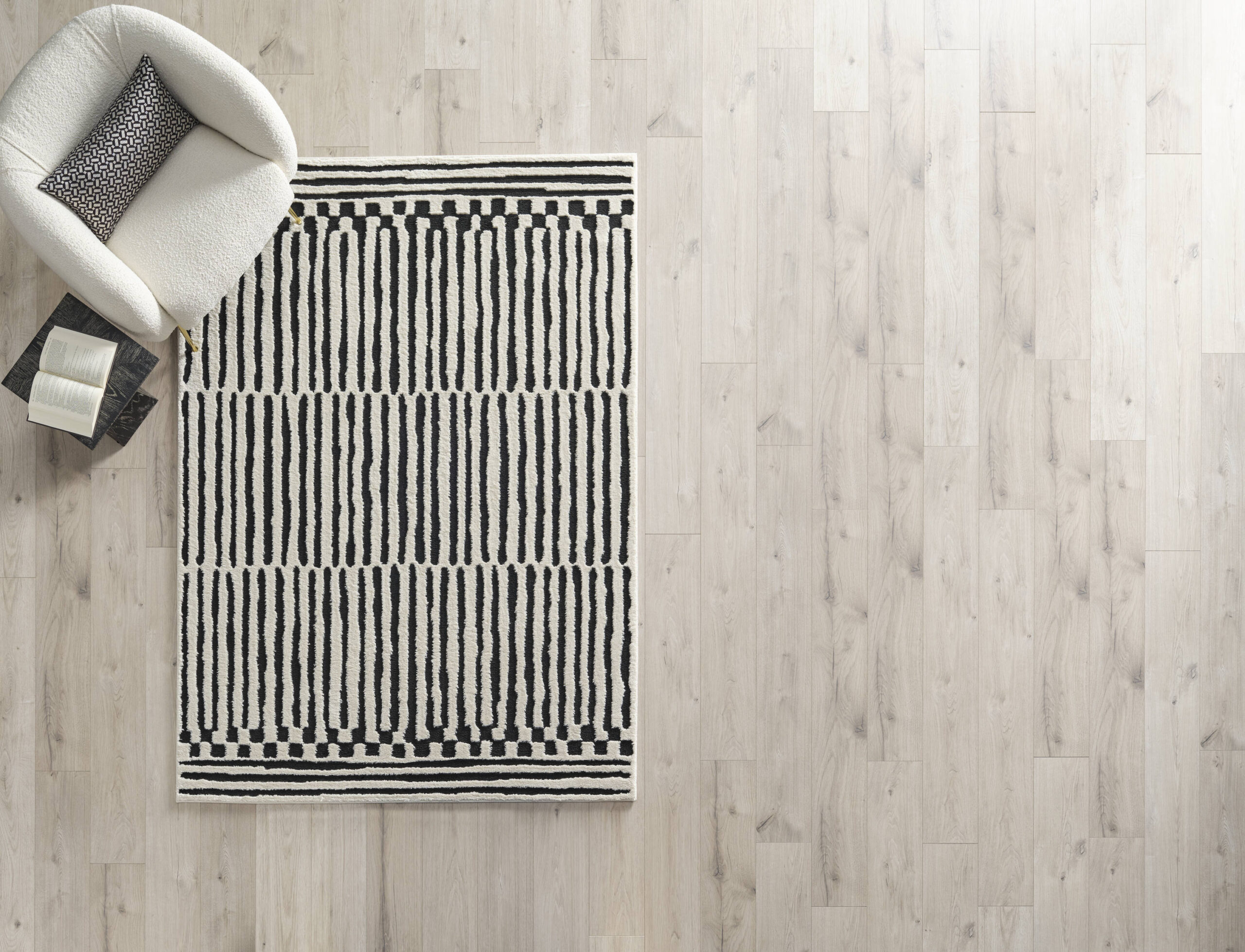 Origin 21 Obsidian Mirage 9 x 12 (ft) Loomed Polyester/Polypropylene Onyx/White Rectangular Indoor Stripe Moroccan Spot Clean Only Pet Friendly Area rug