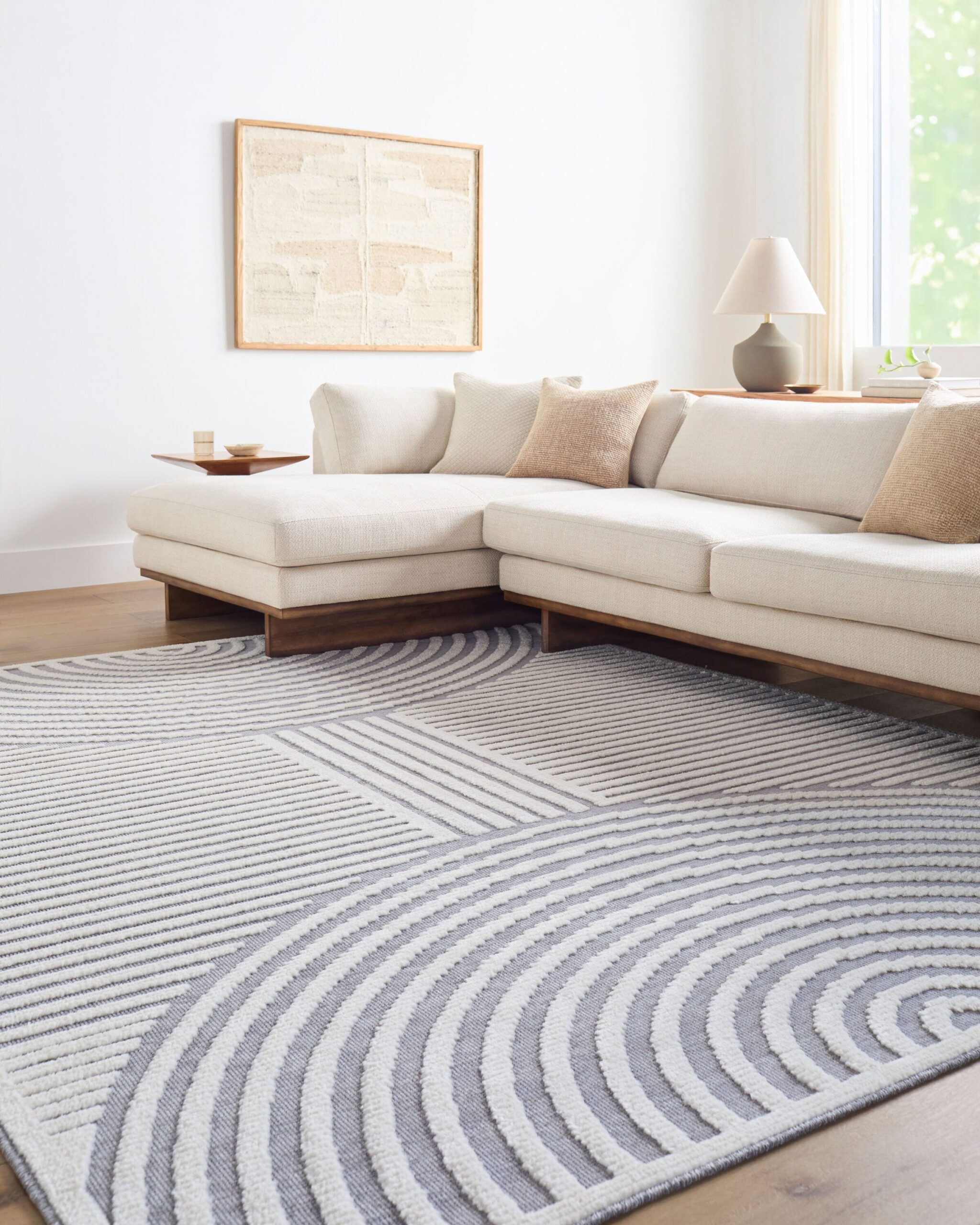 Origin 21 Modern Merdian Gray 9 x 12 (ft) Loomed Polypropylene Gray/White Rectangular Indoor Geometric Global Machine washable Pet Friendly Area rug