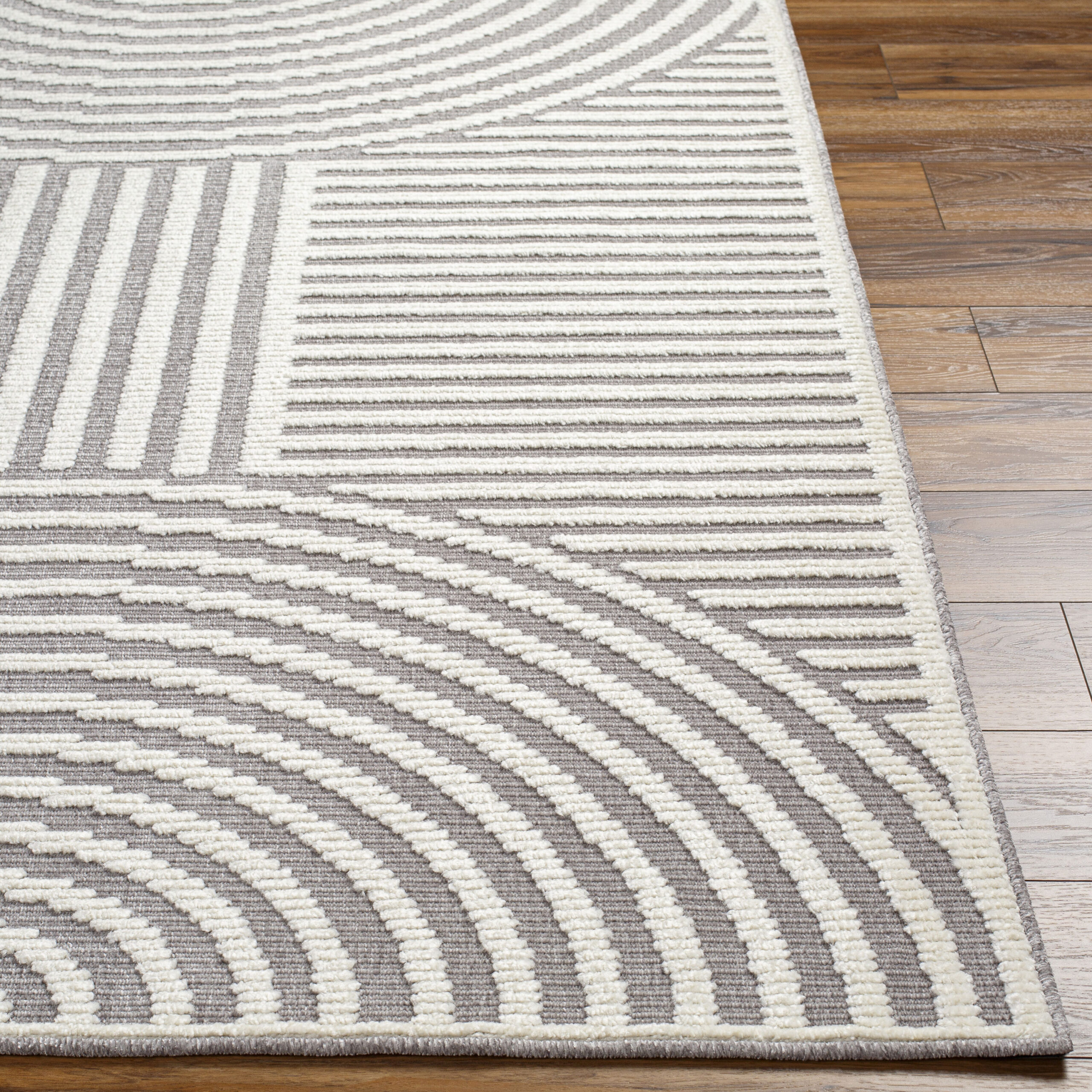 Origin 21 Modern Merdian Gray 9 x 12 (ft) Loomed Polypropylene Gray/White Rectangular Indoor Geometric Global Machine washable Pet Friendly Area rug