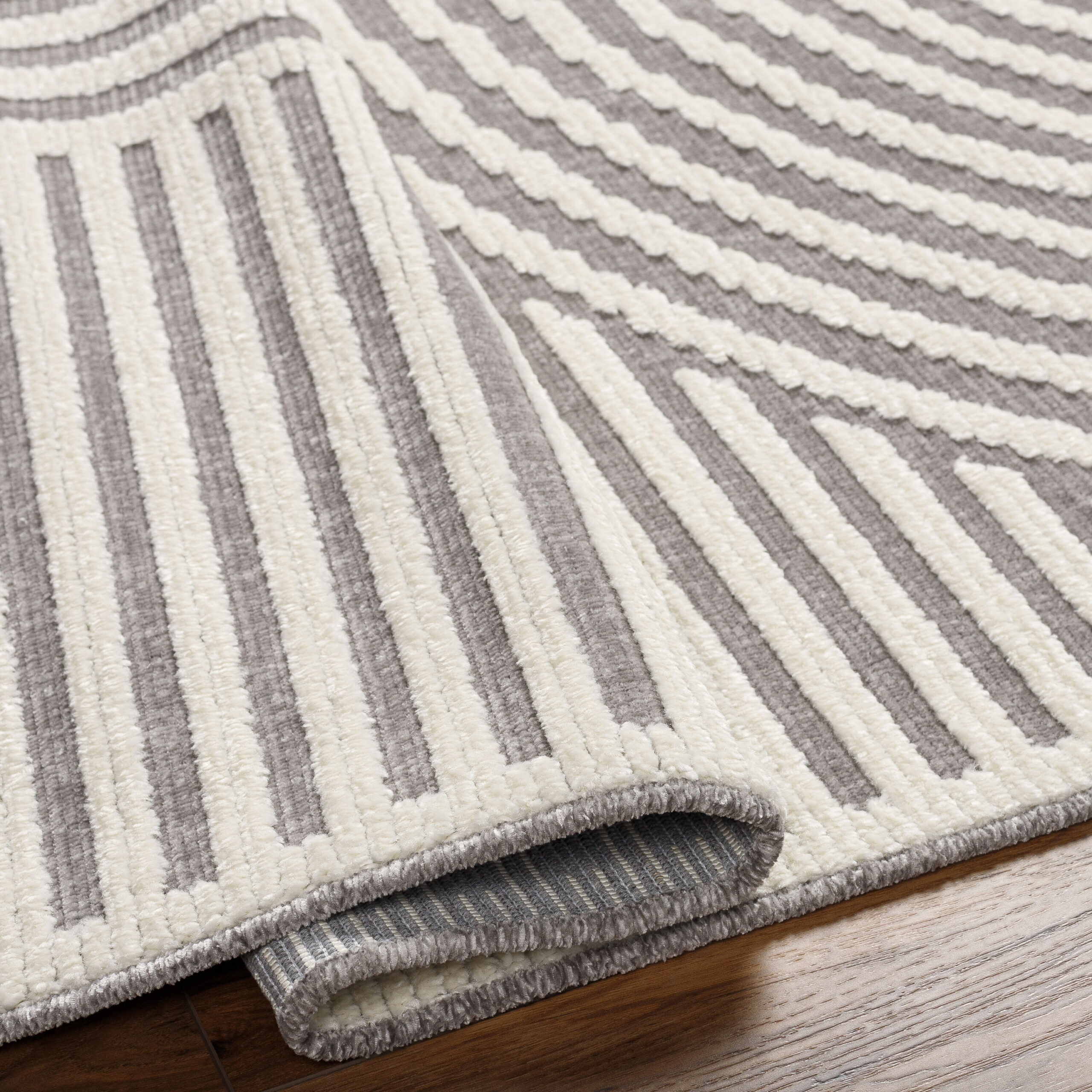 Origin 21 Modern Merdian Gray 9 x 12 (ft) Loomed Polypropylene Gray/White Rectangular Indoor Geometric Global Machine washable Pet Friendly Area rug