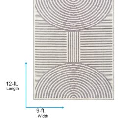 Origin 21 Modern Merdian Gray 9 x 12 (ft) Loomed Polypropylene Gray/White Rectangular Indoor Geometric Global Machine washable Pet Friendly Area rug