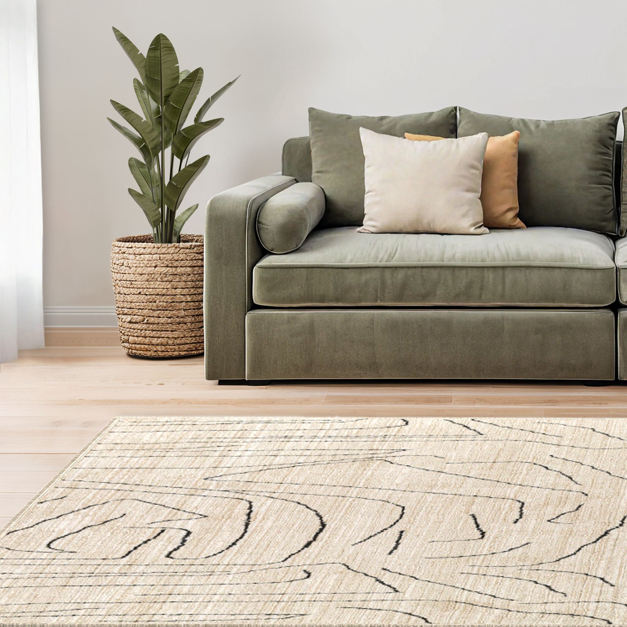 Origin 21 Lineworks 9 x 12 (ft) Loomed Polyester Ivory Rectangular Indoor Stripe Global Spot Clean Only Pet Friendly Area rug
