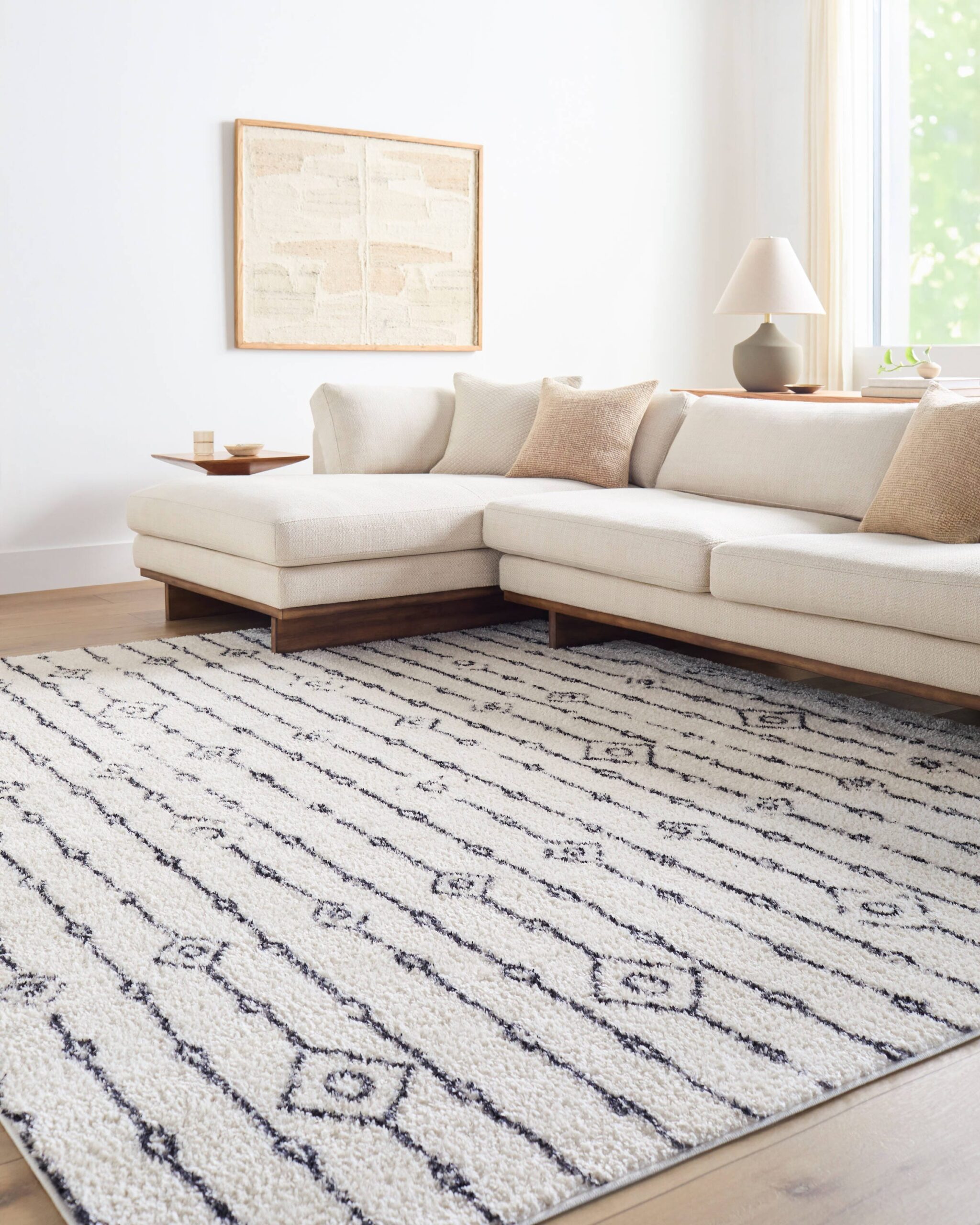Origin 21 Diamond Link Shag 9 x 12 (ft) Loomed Polyester Ivory/Gray Rectangular Indoor Geometric Global Machine washable Pet Friendly Area rug