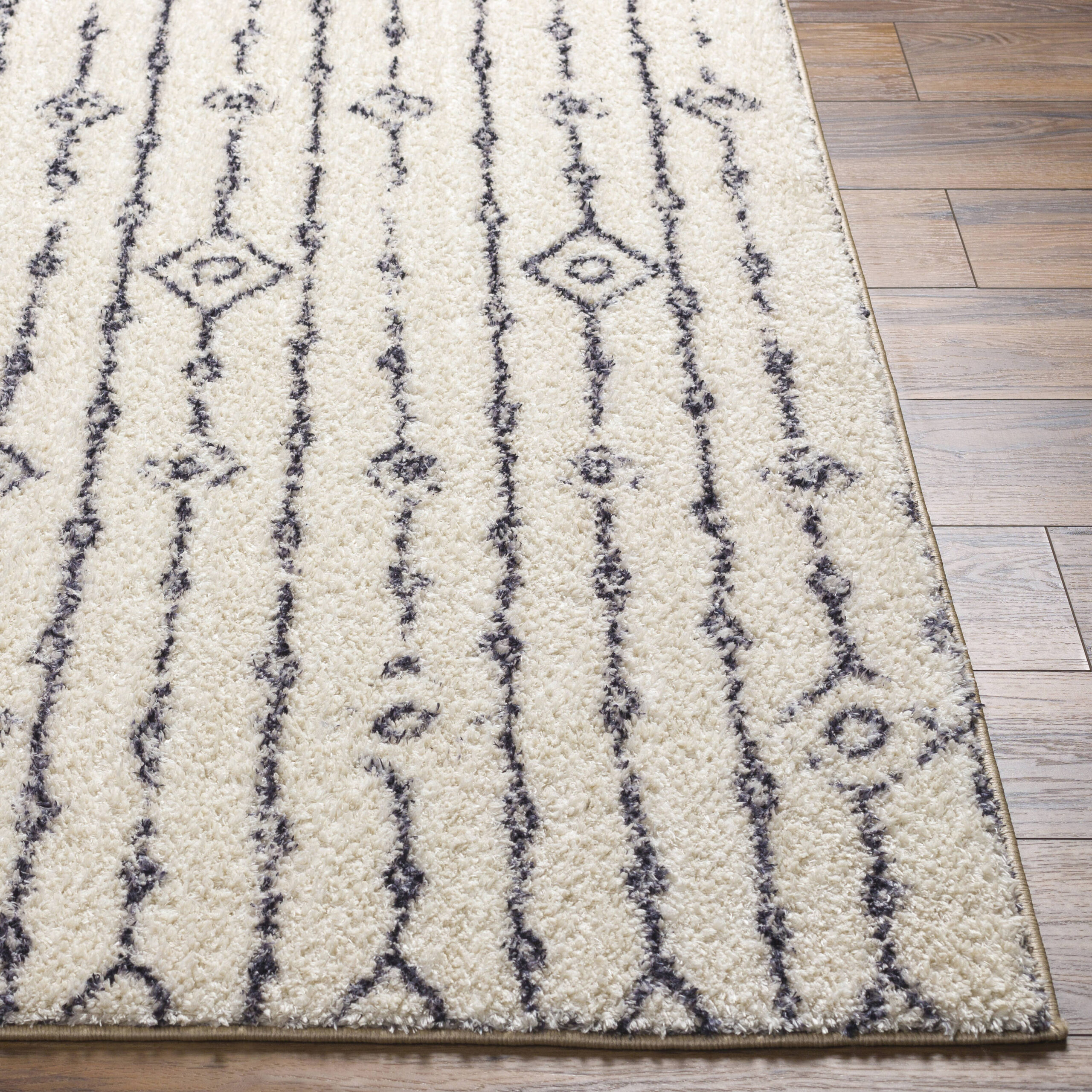 Origin 21 Diamond Link Shag 9 x 12 (ft) Loomed Polyester Ivory/Gray Rectangular Indoor Geometric Global Machine washable Pet Friendly Area rug