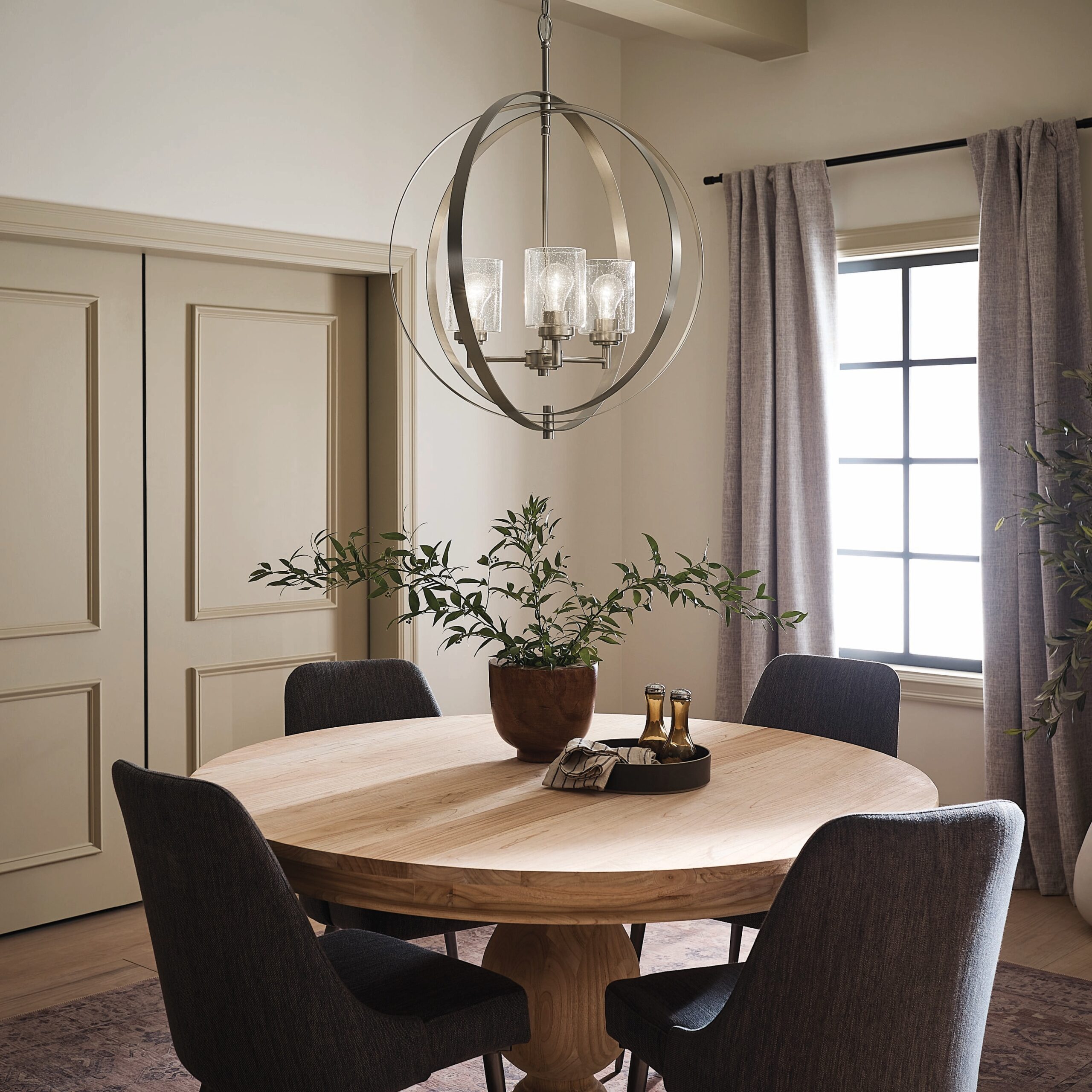 Kichler Winslow 3 -Light Brushed Nickel Cage Seeded glass Metal Chandelier