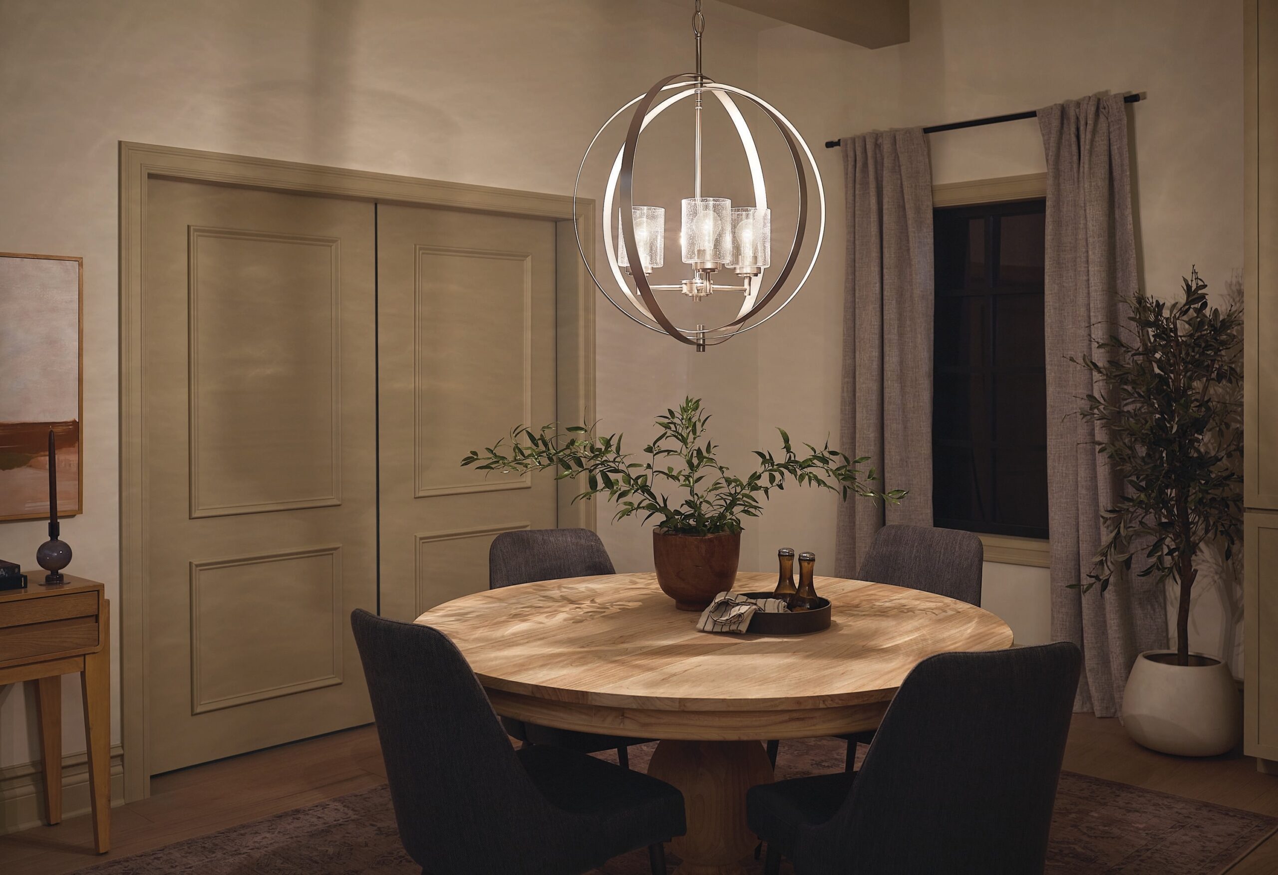 Kichler Winslow 3 -Light Brushed Nickel Cage Seeded glass Metal Chandelier