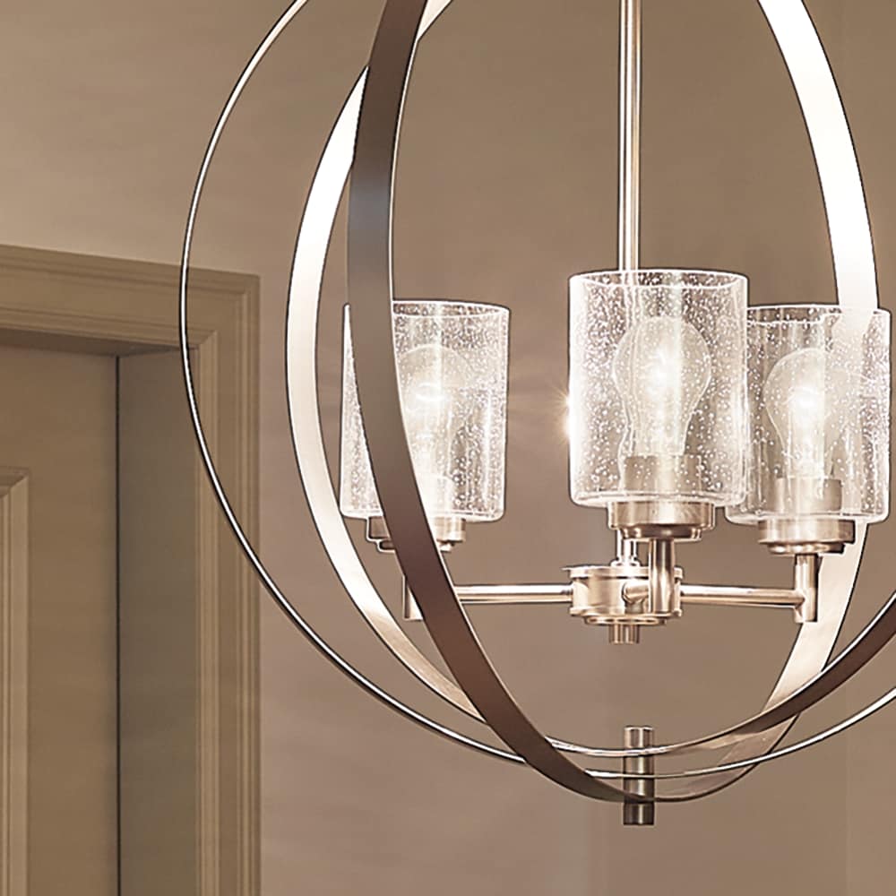 Kichler Winslow 3 -Light Brushed Nickel Cage Seeded glass Metal Chandelier