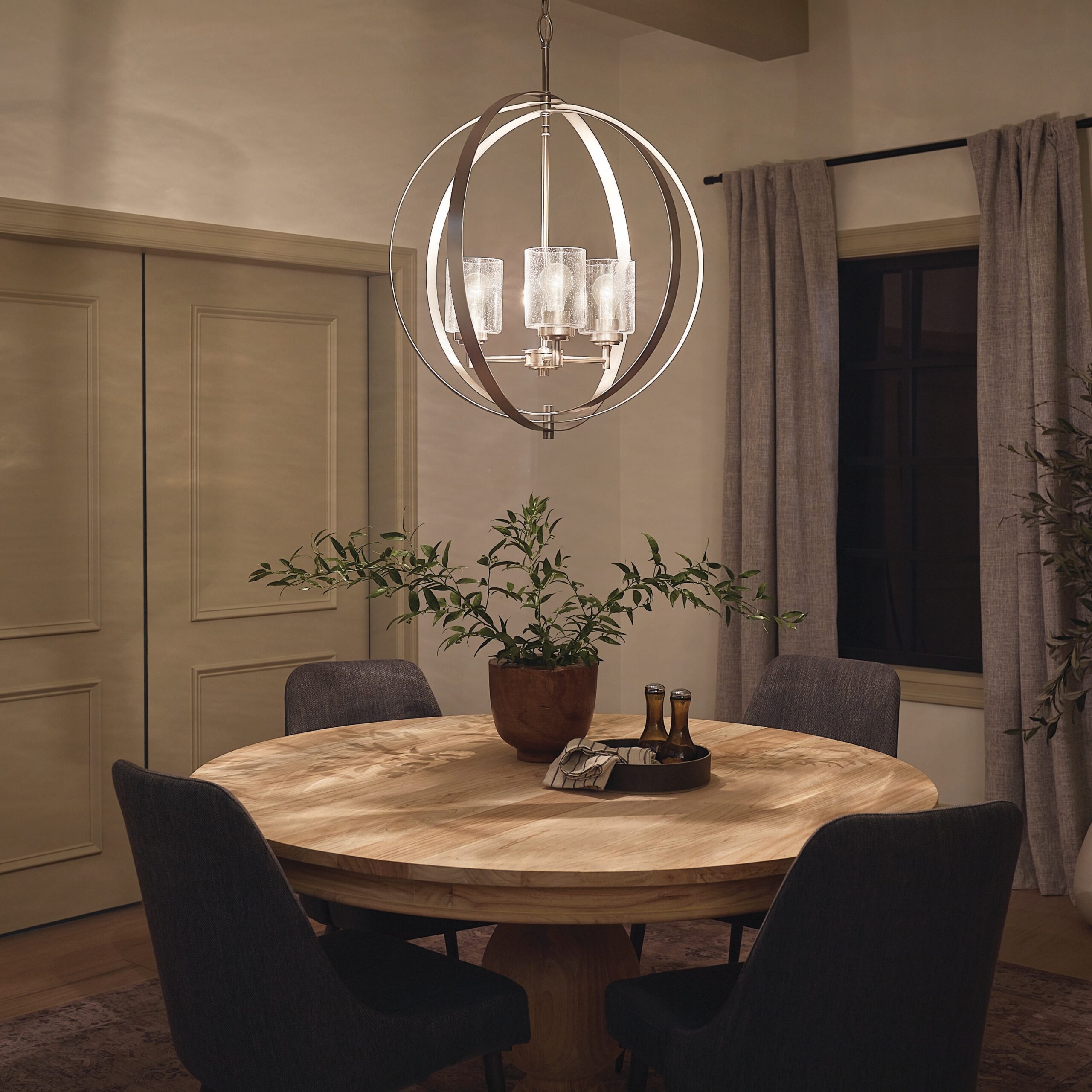 Kichler Winslow 3 -Light Brushed Nickel Cage Seeded glass Metal Chandelier