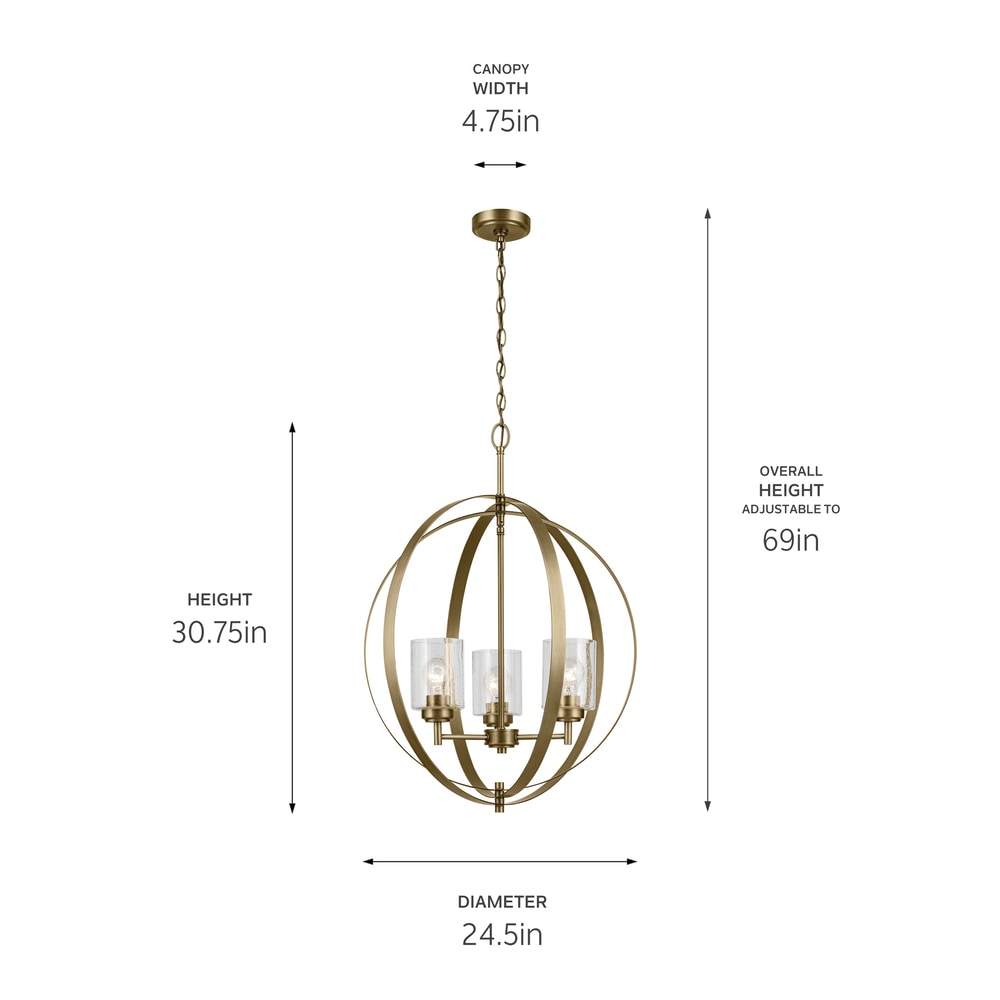 Kichler Winslow 3 -Light Polished Gold Seeded glass Steel Chandelier