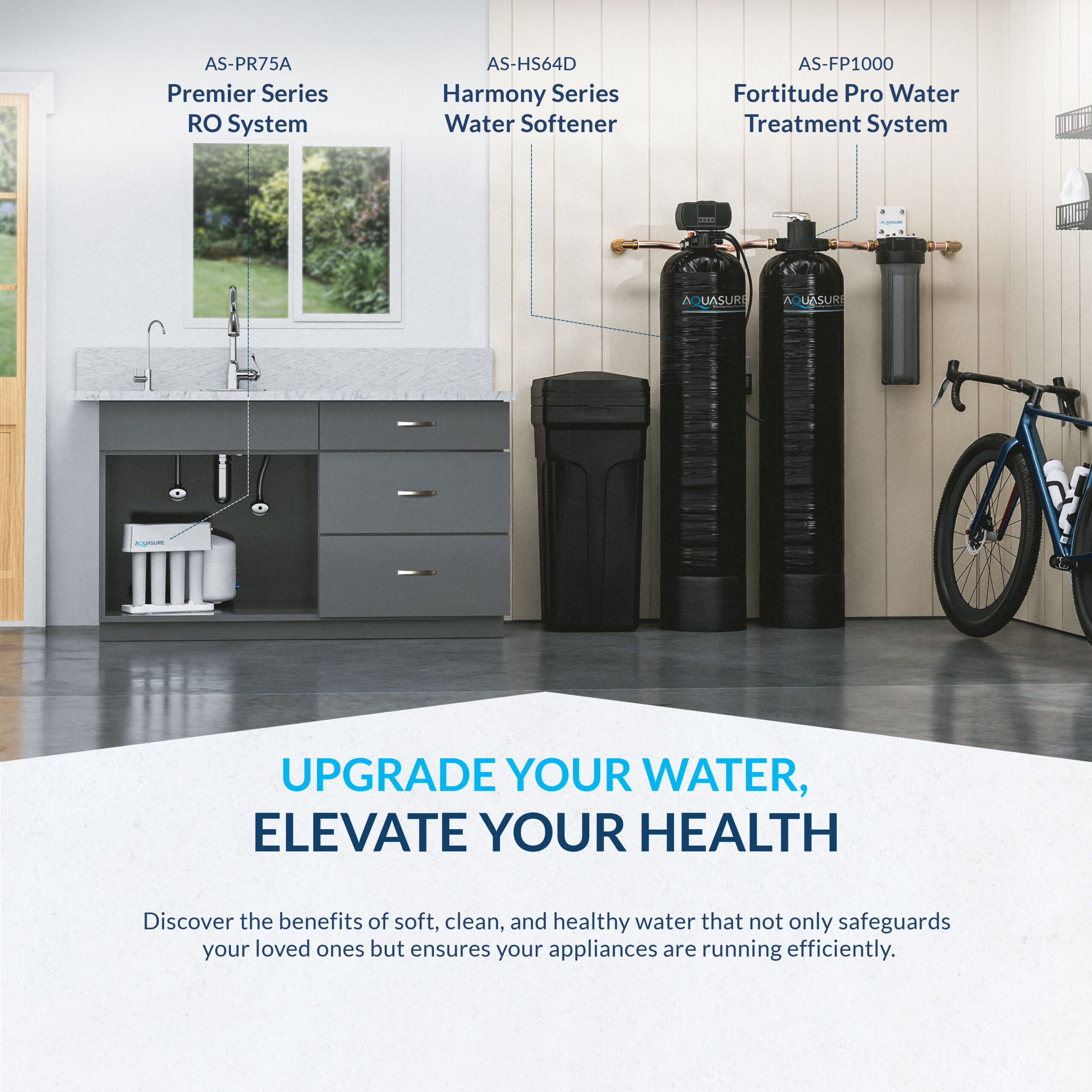 AQUASURE 70000 Grain Harmony Water Softener and Whole House Filtration System for Hard Water and Iron Reduction
