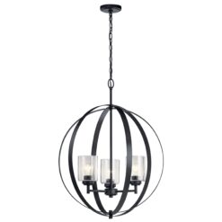 Kichler Winslow 3 -Light Polished Black Cage Seeded glass Metal Chandelier
