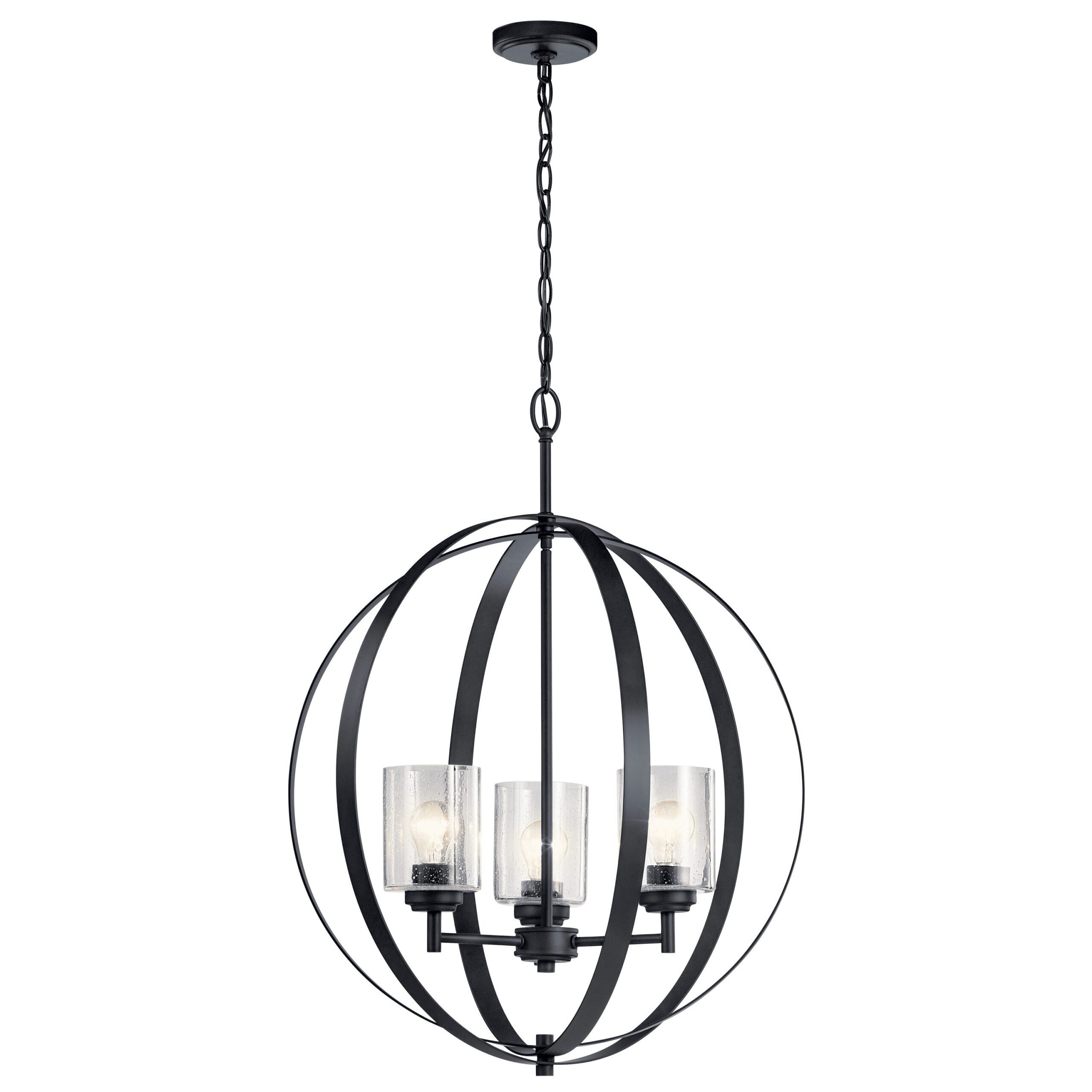 Kichler Winslow 3 -Light Polished Black Cage Seeded glass Metal Chandelier