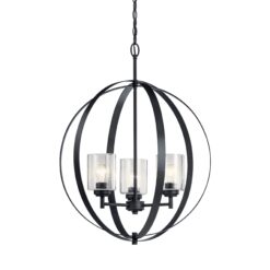 Kichler Winslow 3 -Light Polished Black Cage Seeded glass Metal Chandelier
