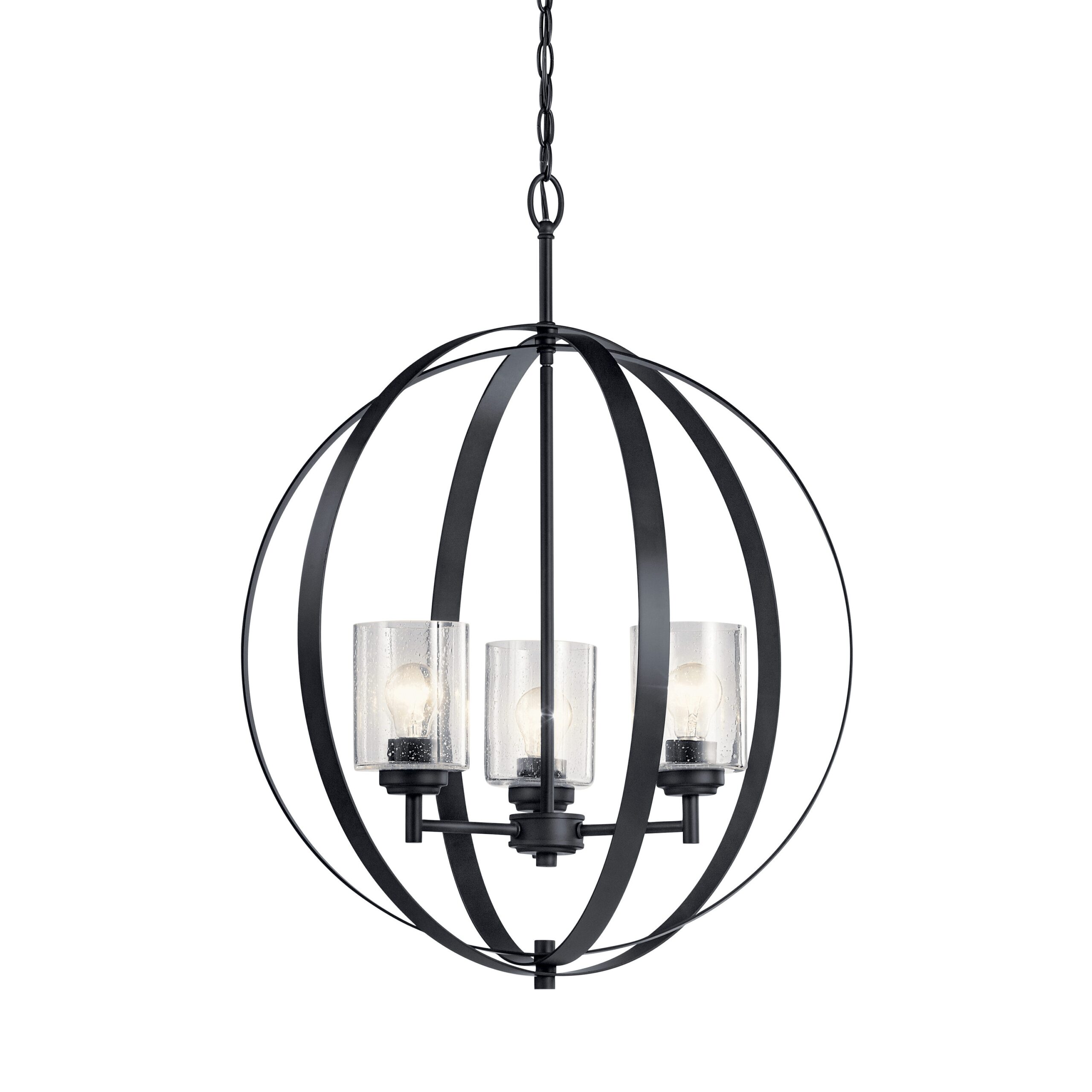 Kichler Winslow 3 -Light Polished Black Cage Seeded glass Metal Chandelier