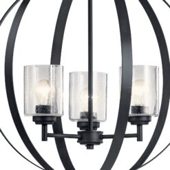 Kichler Winslow 3 -Light Polished Black Cage Seeded glass Metal Chandelier