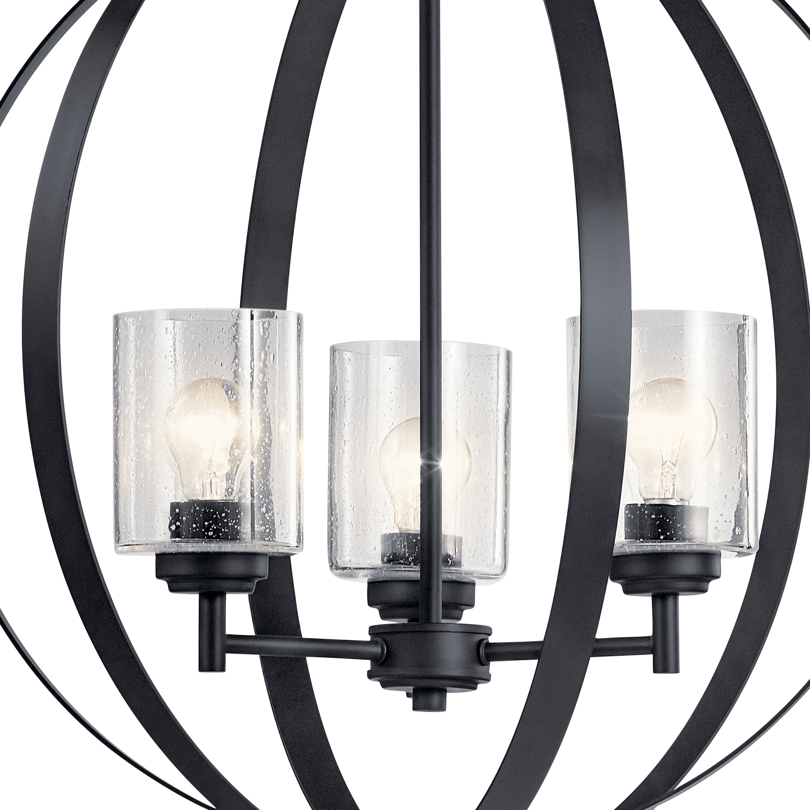Kichler Winslow 3 -Light Polished Black Cage Seeded glass Metal Chandelier