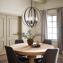 Kichler Winslow 3 -Light Polished Black Cage Seeded glass Metal Chandelier