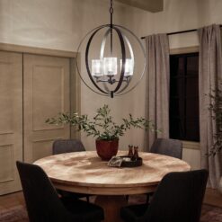 Kichler Winslow 3 -Light Polished Black Cage Seeded glass Metal Chandelier