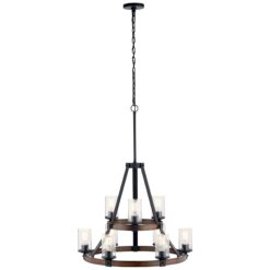Kichler Barrington 9 -Light Distressed Black Seeded glass Metal Chandelier
