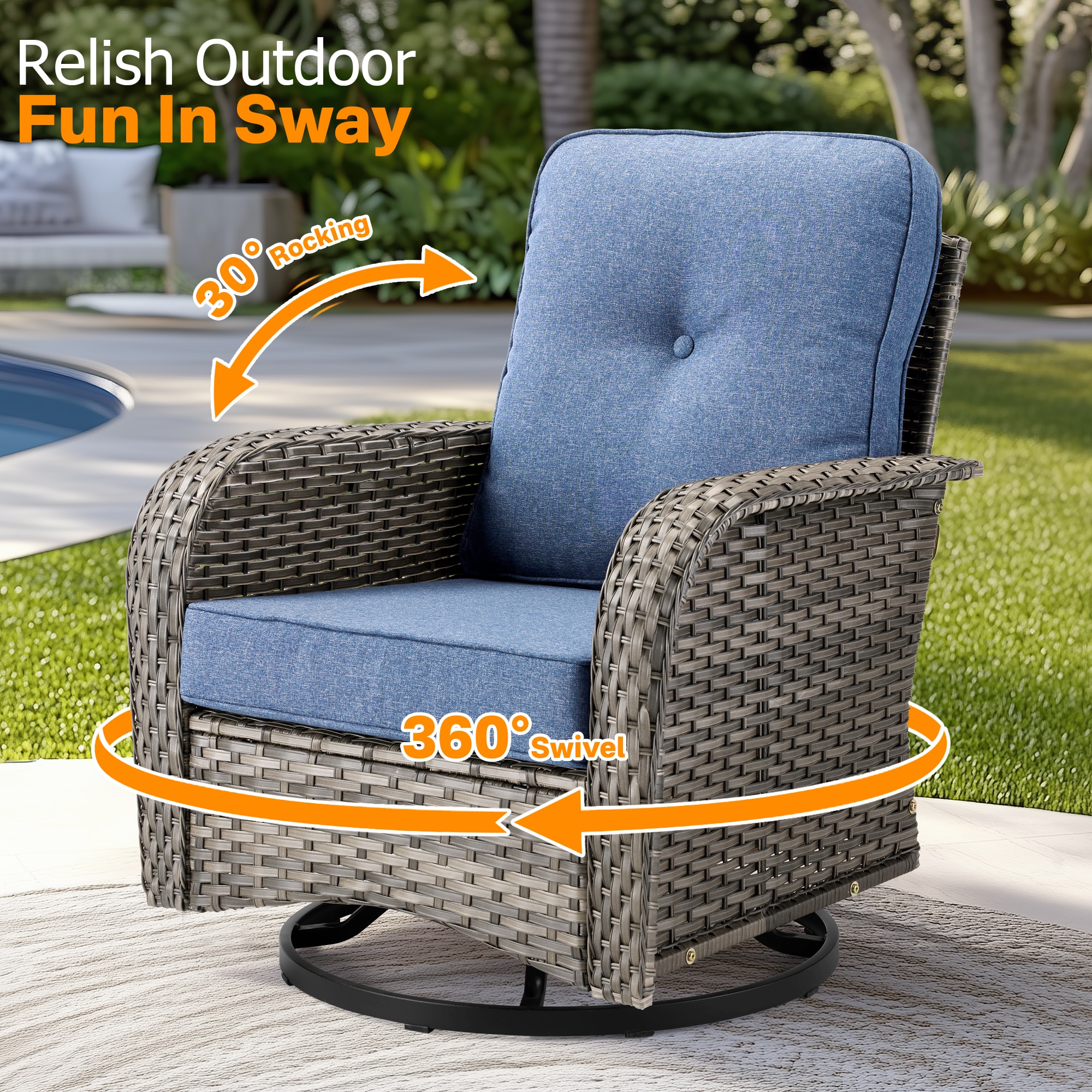 Ovios 6 -Piece Rattan Patio Sofa Conversation Set with Blue Cushions