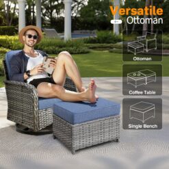 Ovios 6 -Piece Rattan Patio Sofa Conversation Set with Blue Cushions