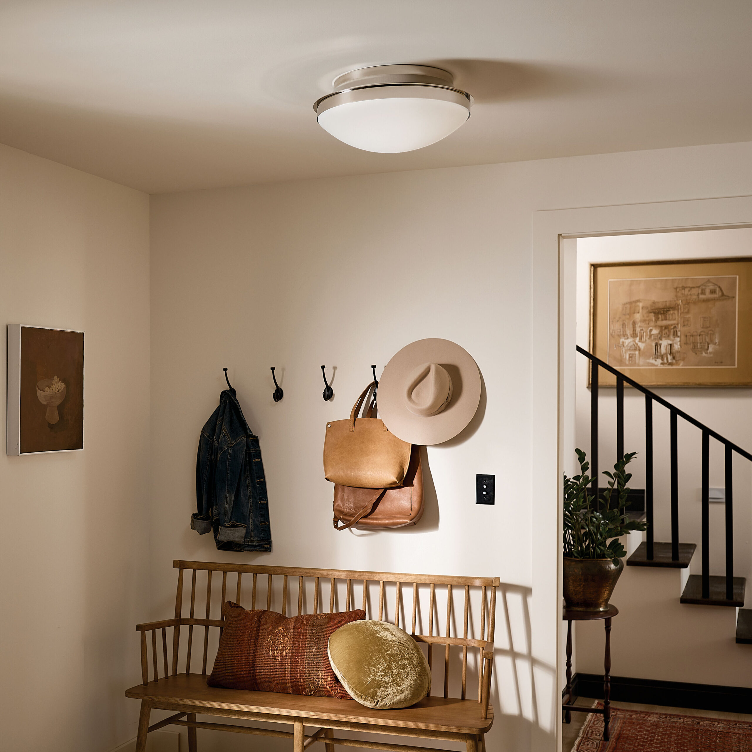 Kichler Bretta 17.75-in Polished Nickel Indoor 3 -Light Flush Mount Light with Opal Glass