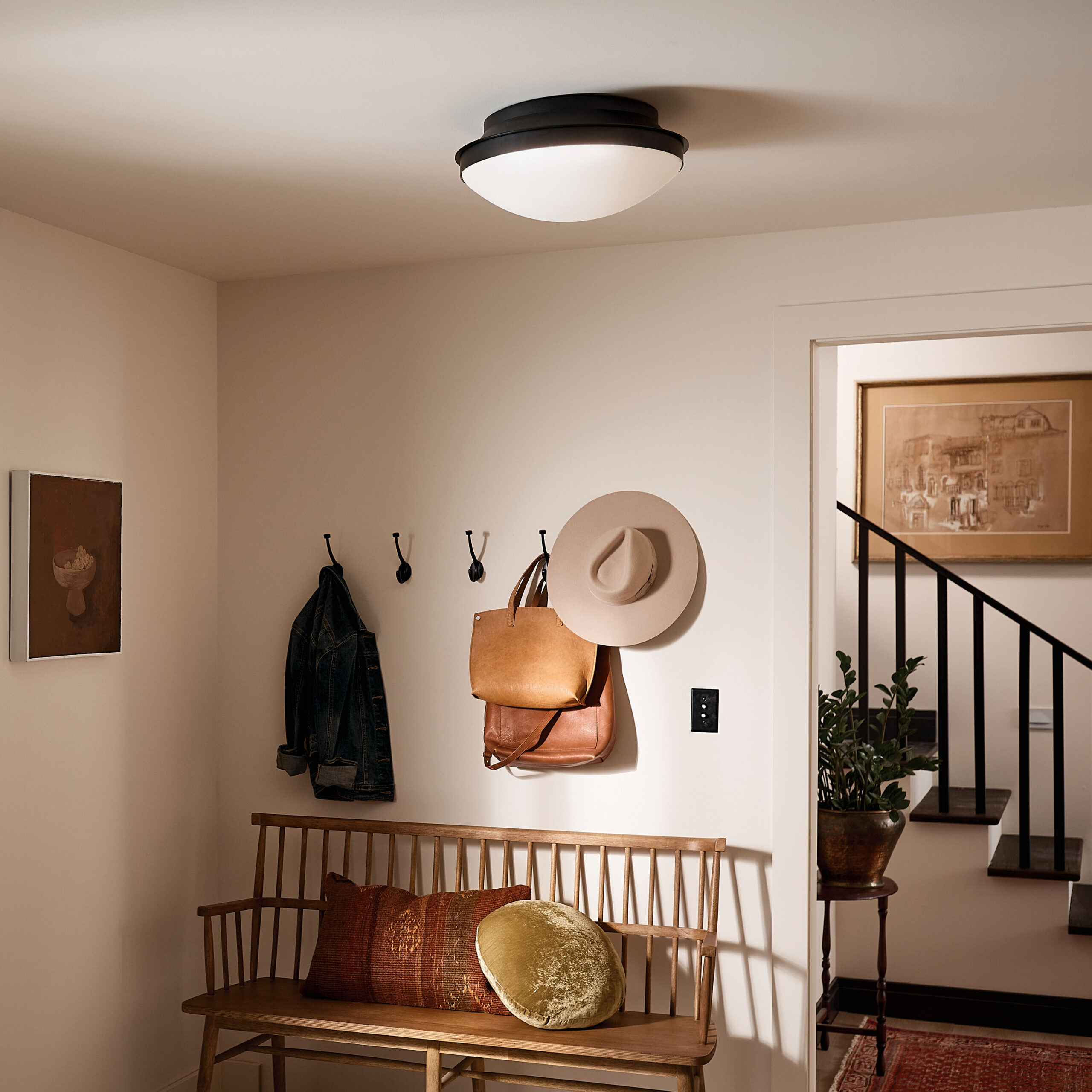 Kichler Bretta 17.75-in Black Indoor 3 -Light Flush Mount Light with Opal Glass