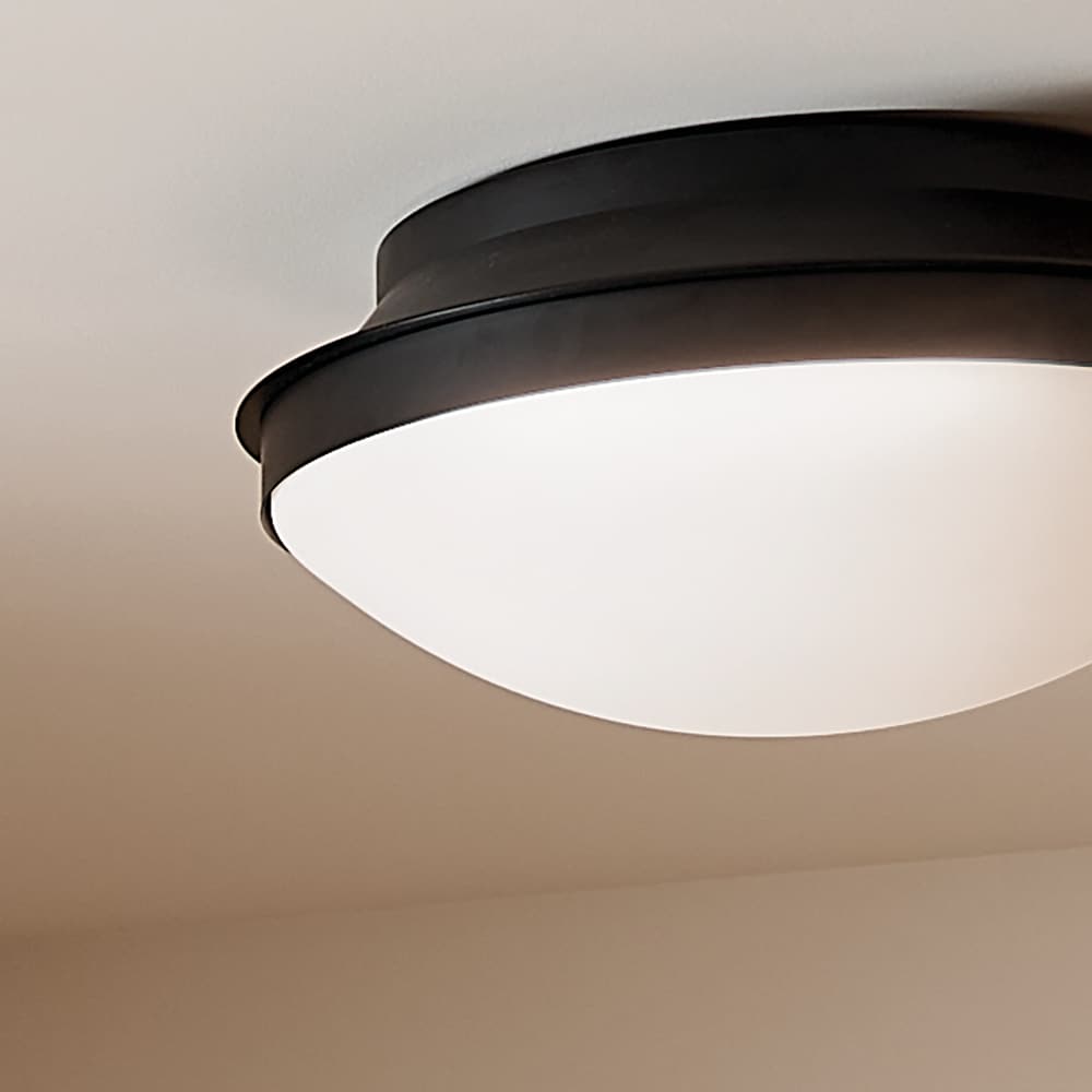 Kichler Bretta 17.75-in Black Indoor 3 -Light Flush Mount Light with Opal Glass