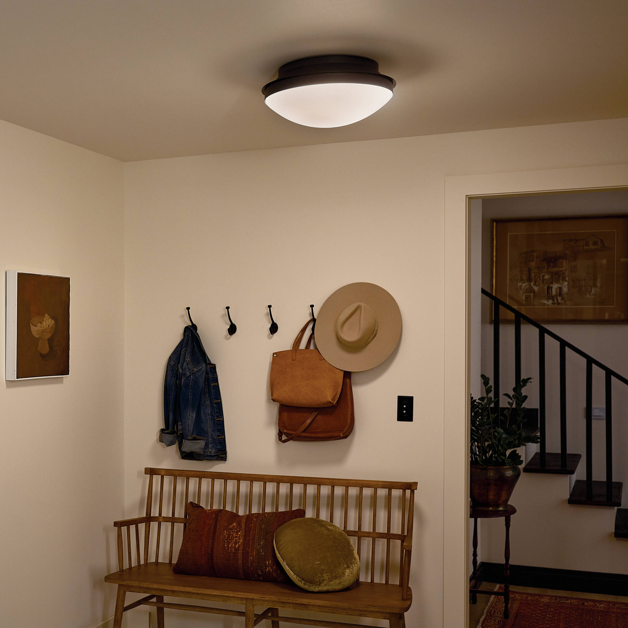 Kichler Bretta 17.75-in Black Indoor 3 -Light Flush Mount Light with Opal Glass