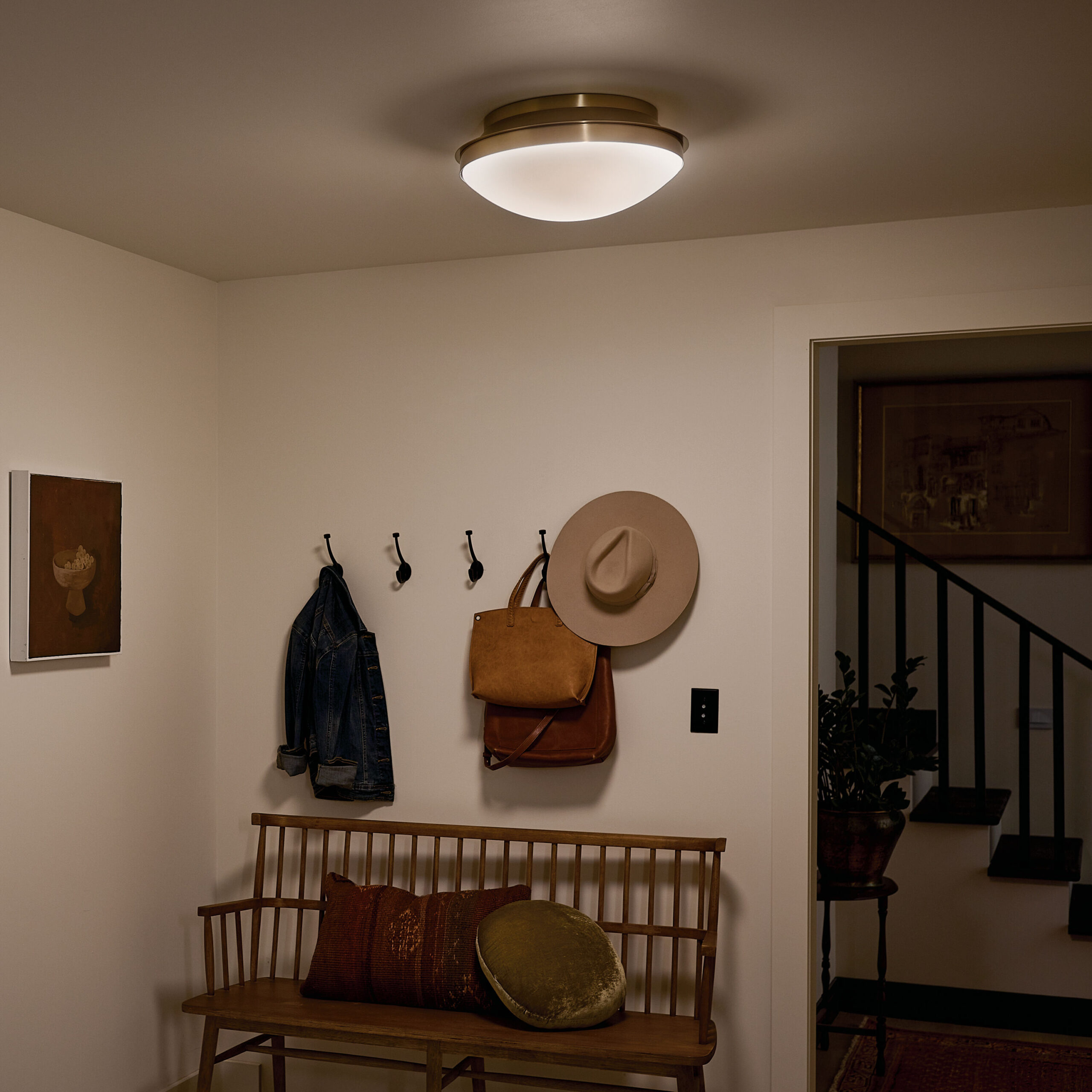 Kichler Bretta 17.75-in Brushed Natural Brass Indoor 3 -Light Flush Mount Light