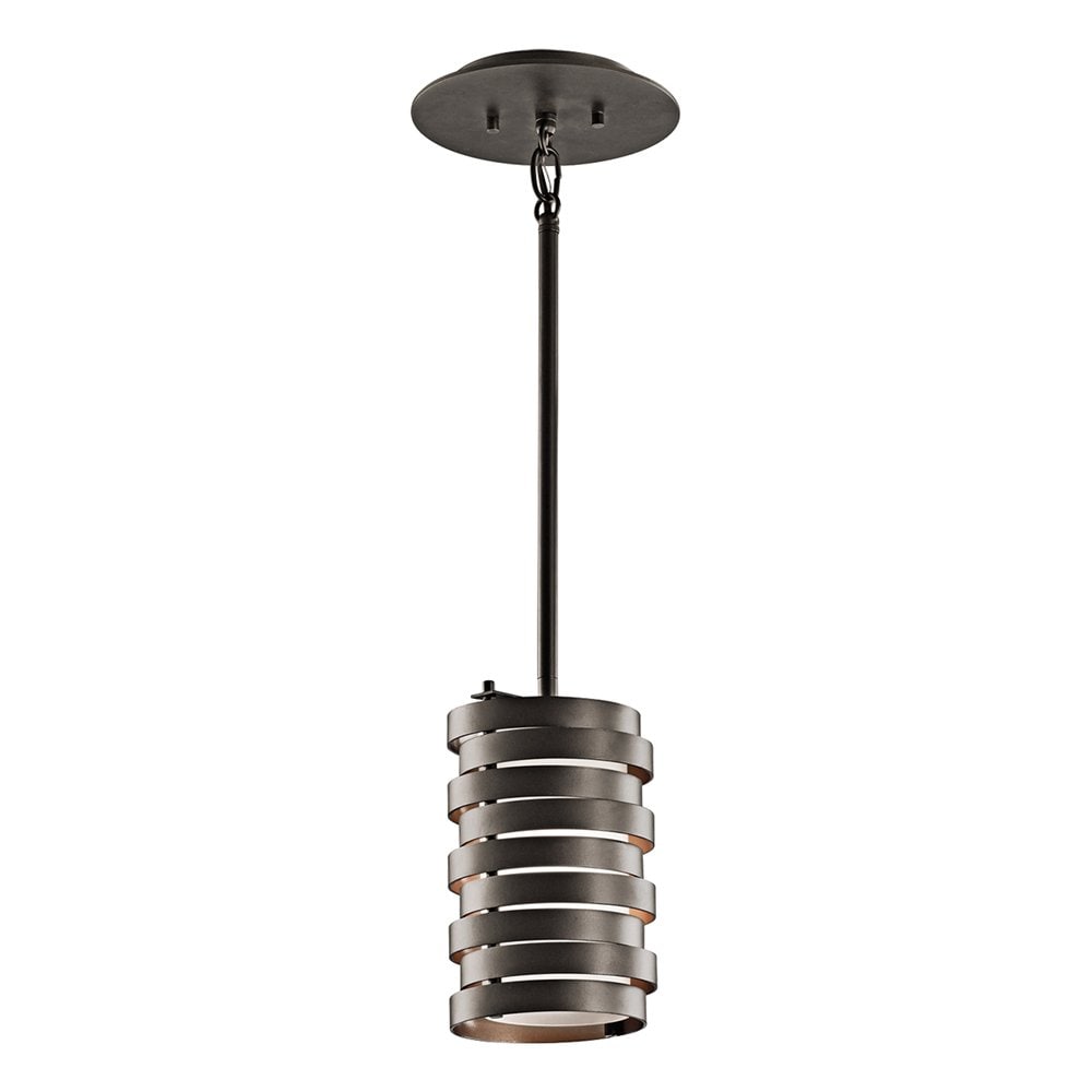 Kichler Roswell 1 -Light Olde Bronze Modern/contemporary Etched glass Metal Geometric Small Hanging Pendant Light