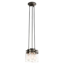 Kichler Brinley 3 -Light Olde Bronze Transitional Clear glass Jar Small Hanging Pendant Light
