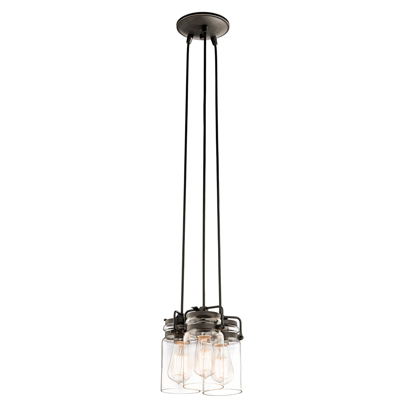 Kichler Brinley 3 -Light Olde Bronze Transitional Clear glass Jar Small Hanging Pendant Light
