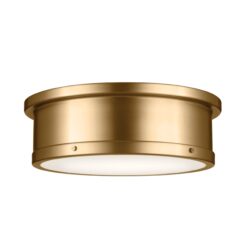 Kichler Serca 18-in Brushed Natural Brass Indoor 3 -Light Flush Mount Light with Etched Glass