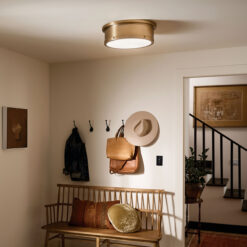 Kichler Serca 18-in Brushed Natural Brass Indoor 3 -Light Flush Mount Light with Etched Glass