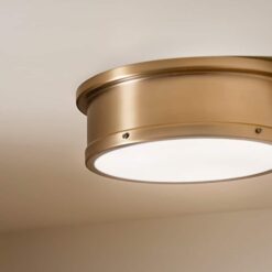 Kichler Serca 18-in Brushed Natural Brass Indoor 3 -Light Flush Mount Light with Etched Glass