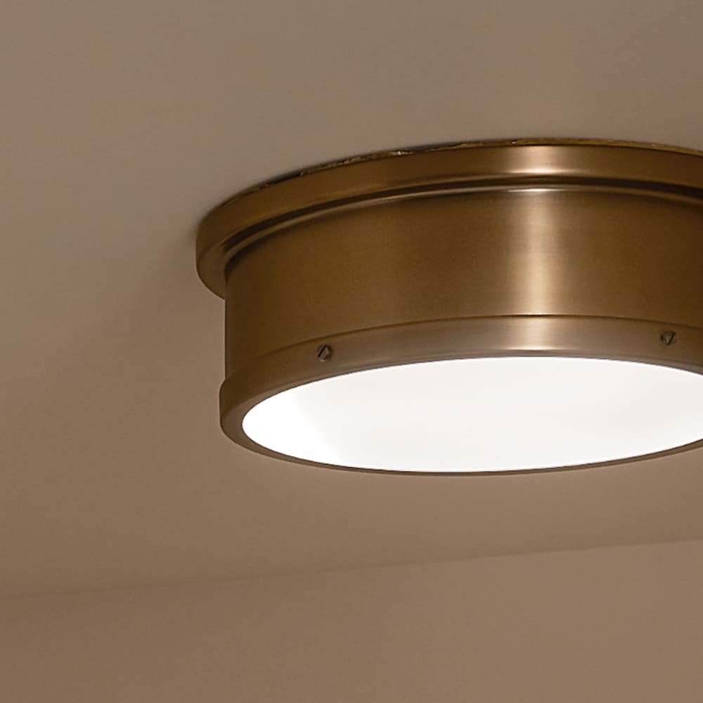 Kichler Serca 18-in Brushed Natural Brass Indoor 3 -Light Flush Mount Light with Etched Glass