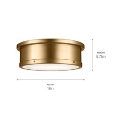 Kichler Serca 18-in Brushed Natural Brass Indoor 3 -Light Flush Mount Light with Etched Glass