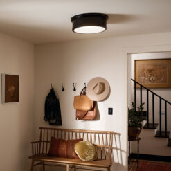 Kichler Serca 18-in Black Indoor 3 -Light Flush Mount Light with Etched Glass