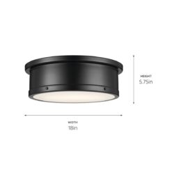 Kichler Serca 18-in Black Indoor 3 -Light Flush Mount Light with Etched Glass