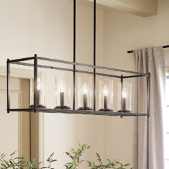 Kichler Crosby 5 -Light Black Modern/contemporary Clear glass Linear Large Hanging Kitchen Island Light