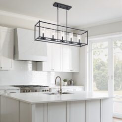 Kichler Crosby 5 -Light Black Modern/contemporary Clear glass Linear Large Hanging Kitchen Island Light