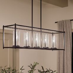 Kichler Crosby 5 -Light Black Modern/contemporary Clear glass Linear Large Hanging Kitchen Island Light