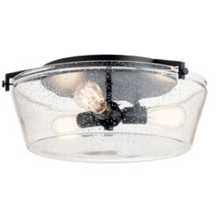 Kichler Alton 18.5-in Black Indoor 3 -Light Flush Mount Light with Seeded Glass